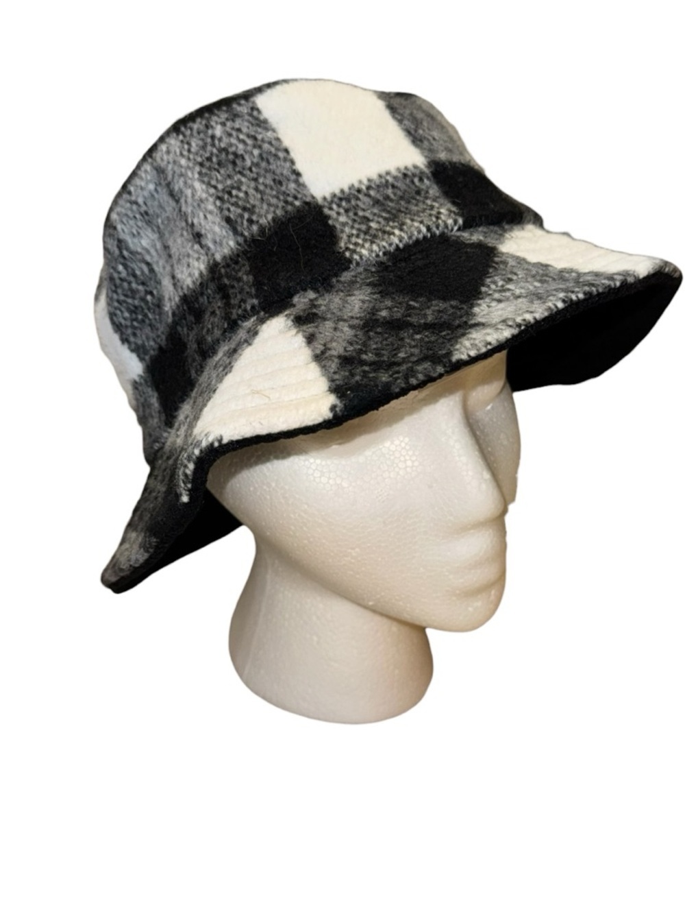 No Boundaries Women's One Size Felt Bucket Hat Plaid Corduroy Lining Classic